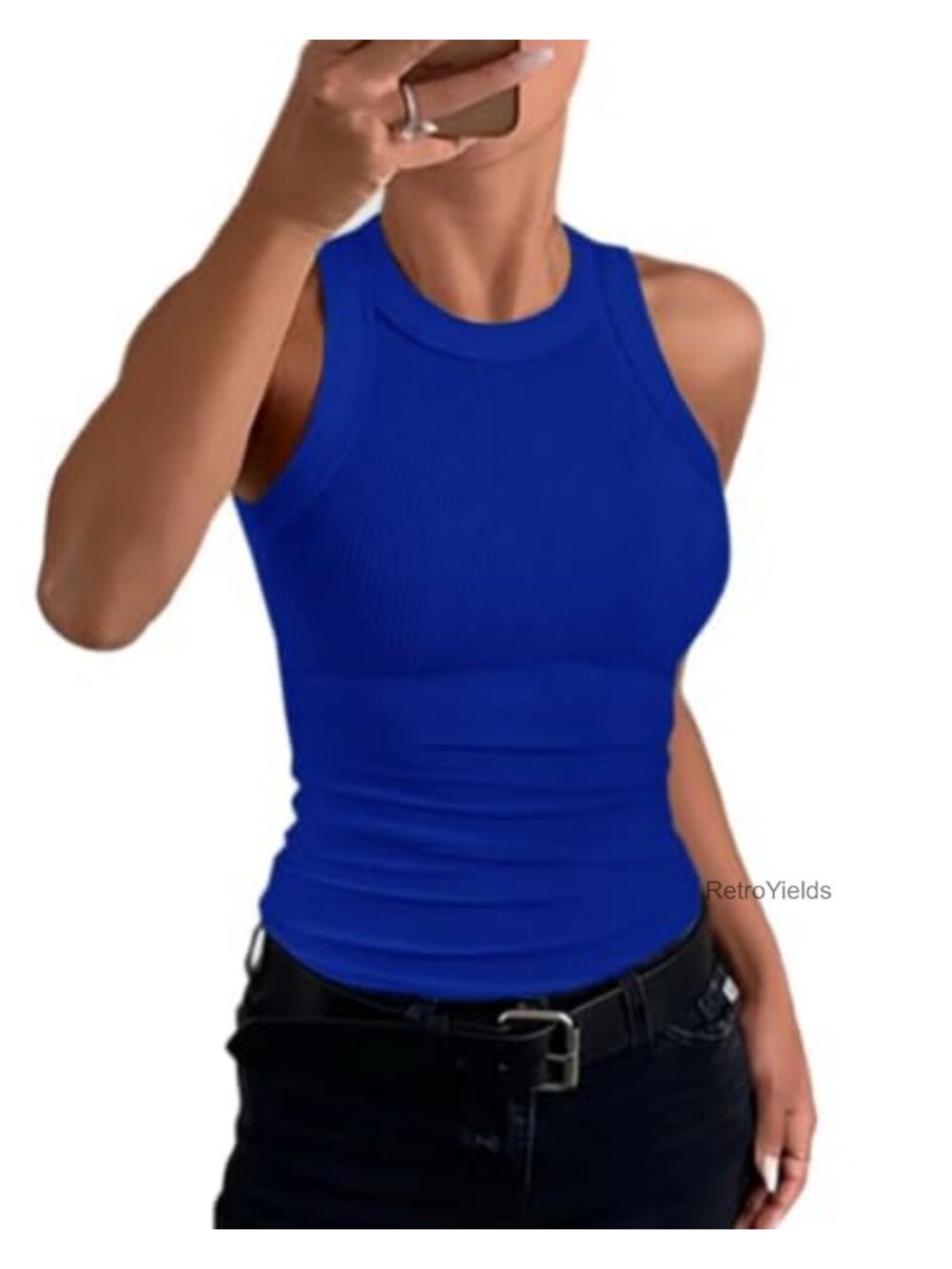 High Neck Ribbed Tank Top Cami Racerback Fitted Sleeveless
